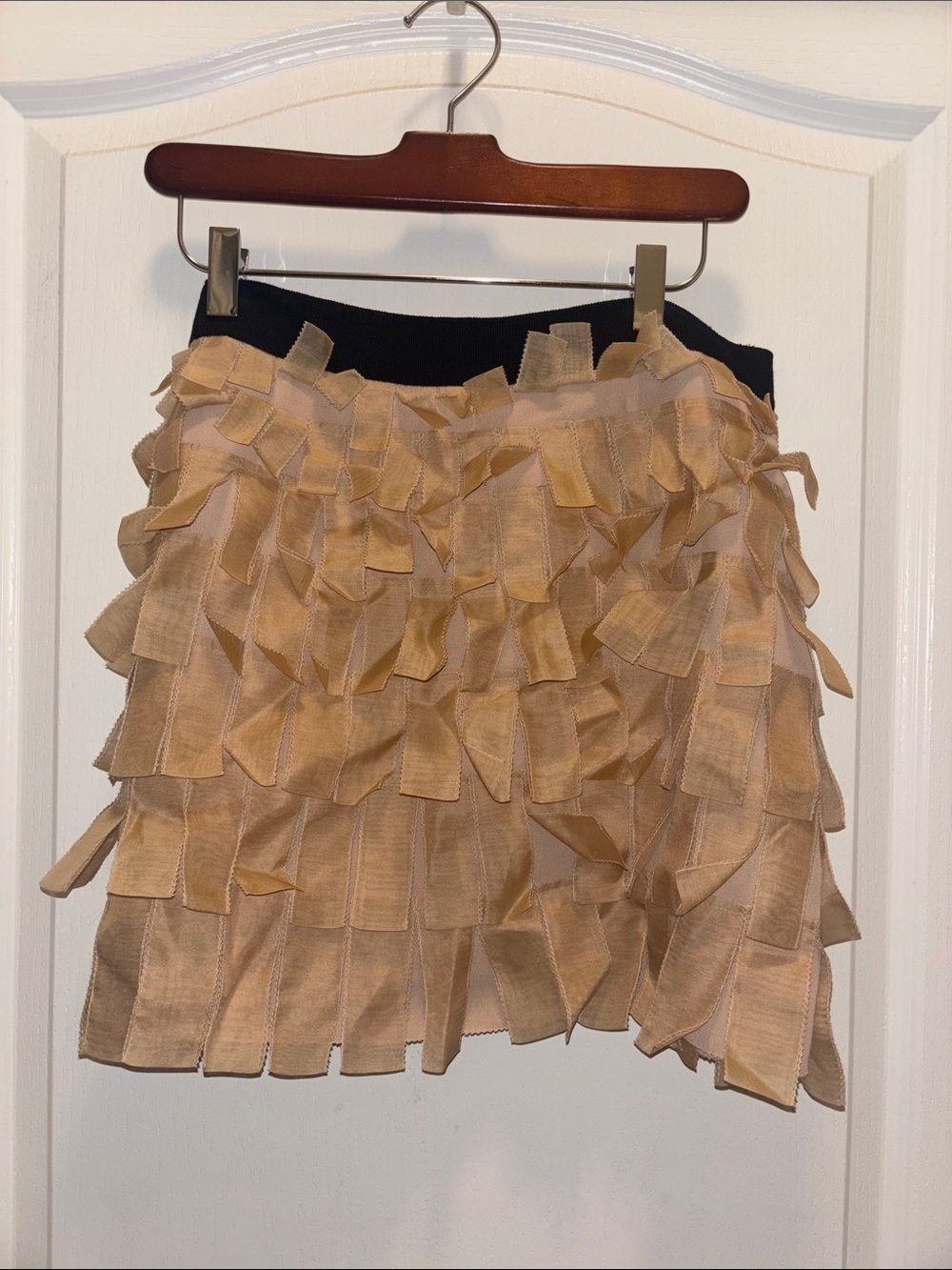 J. Crew Beige Mini Skirt with Black Waistband Size 10